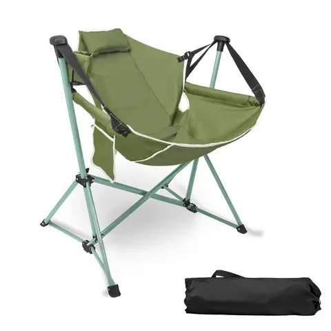 Folding Camping Chair Portable Rocking Chair with Footrest Collapsible Outdoor Sturdy Stable Heavy Duty Construction Quick Setup