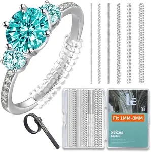 Ring Size Adjuster for Loose Rings,12 Pack-6 Sizes Ring Guards Fitter Resizer,Invisible Coil Wrap Ring Tightener for Women & Men, Spacers Inserts Make Rings Smaller Without Resizing (Clear)