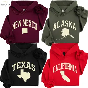 USA State Hoodie All 50 States College Letter Map Graphic Pullover Hoodie – Vintage American Pride Design, Travel Souvenir Outfit, Minimalist Style for Men and Women, Gift Ideas.