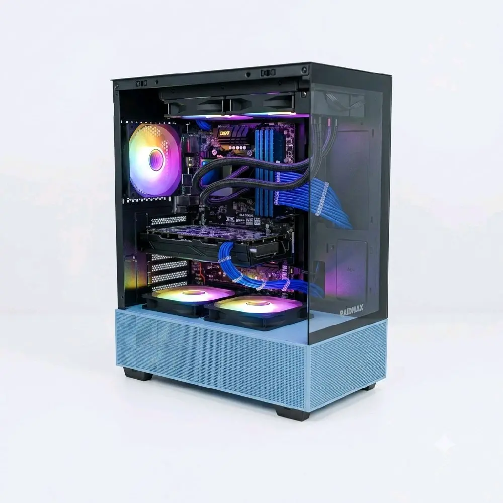 Échelon Azure Desktop Gaming PC - Intel i7 Processor, RX580 8GB Graphics Card, 16GB DDR3 RAM, 1TB SSD Storage, WiFi, Bluetooth, Windows 11 Home OS