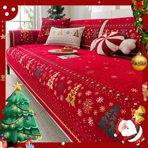 1pc Christmas Chenille Quilted Sofa Cover, Snowflake Pattern Anti-Slip Couch Protector, Reusable Furniture Protection for Living Room