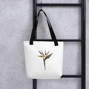 Eco-Friendly Tote Bag with Bird of Paradise Design 100% Polyester 15" x 15" Capacity 2.6 US Gal Natural Cotton Handles Made in Israel