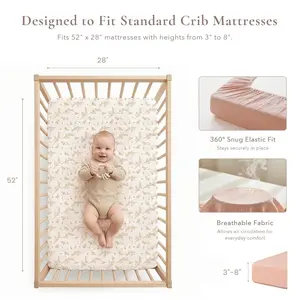 Muslin Crib Sheets for Girl Boy, 2 PCS Soft and Breathable Cotton Baby Sheets for Standard Crib Mattress, 52"x 28" (Floral, Pink)