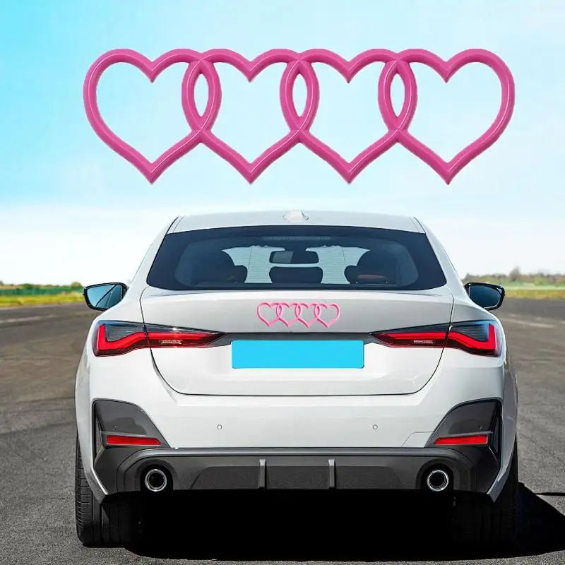 Four-Ring Love Heart Design Car Modified Logo Decal, Auto Rear Tail Logo Decorative Sticker, Auto Rear Trunk Emblem Accessories Replacement Decal, Dec
