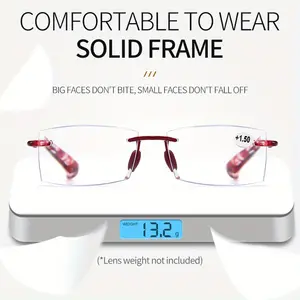 4-Pack Anti-Blue Light Frameless Reading Glasses for Men & Women - Rimless Solid Frame Design with Optical Blue Light Blocking, Stylish Rectangular Tint in Red, Black, Brown & Purple, Blue Light Protection | Rimless Glasses | Quality Lenses