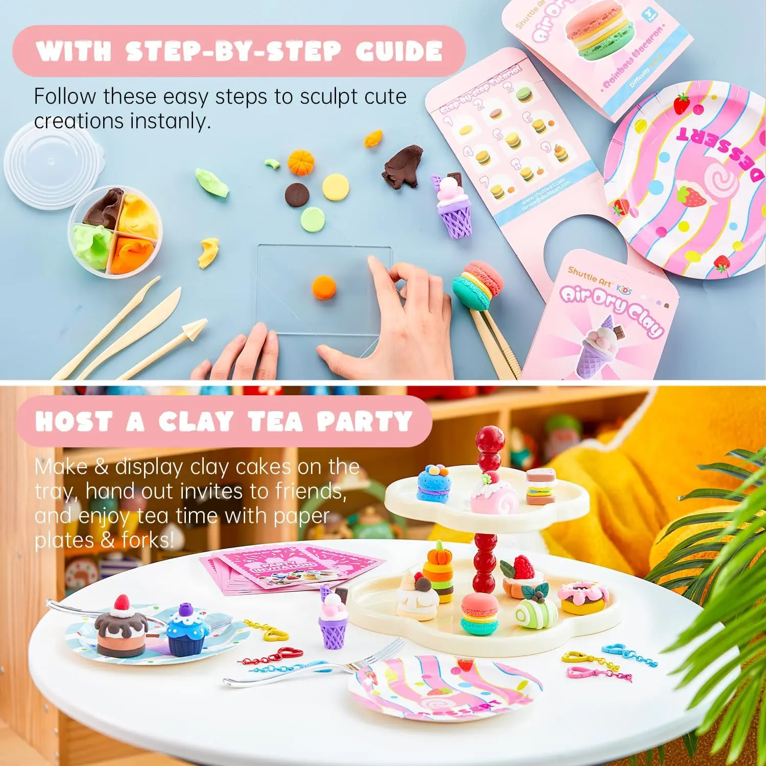 Shuttle Art Air Dry Clay - Cake/Food/Zoo Series, 30+ PCS Modeling