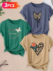 Leopard Print Cotton Fitted T-Shirt, Fashionable Loose Streetwear, Casual Floral Pattern, All Seasons, Must-Have Essential Item