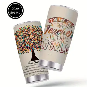 20oz Steel Insulated Teacher Design Coffee Mug Flask - Travel Cup with Lid & Straw, Hot & Cold Beverage Container, Camping Drinkware, Ideal  for Teachers' Day & Back to School, Flasks xmas