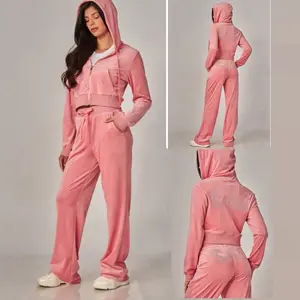 Velour Spoiled Bling Hoodie Track Set - Pink Velour Hooded Jacket & Matching Pants Set for Women