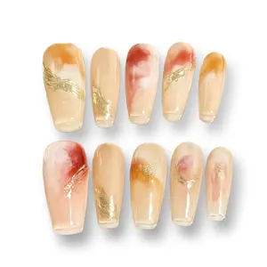 NailsOnStudio| GOLDEN MARBLE 10 PCS Handmade 3D Press On Nails REUSABLE /Acrylic 2024