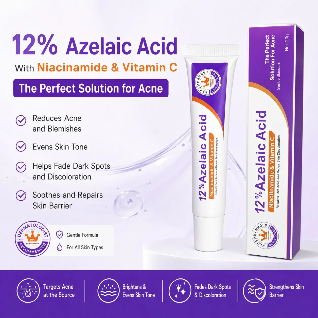 3-Piece Set 12% Azelaic Acids Essence Niacinamide Gel, Soothing Skin Gel, Reduces Pores & Blemishes, Fades Dark Spots, Multi-Pack Brightening Face Treatment, Dark Spot Remove