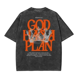 God Has A Plan Christian Washed T-Shirt – Vintage Washed Faith Graphic Tee, Inspirational Short Sleeve Shirt for Men & Women