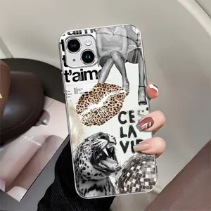 Leopard Collection Print Phone Case Electroplated Glass Cover for 【iPhone 14 Plus】---975