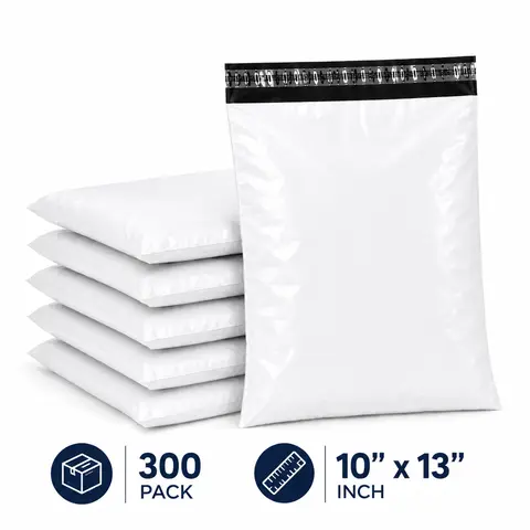 Poly Mailers 10x13 in, 300 Pack White Shipping Bags, Waterproof Self-Seal Mailing Envelopes 2 Mil for Small Business, Clothing & Packaging