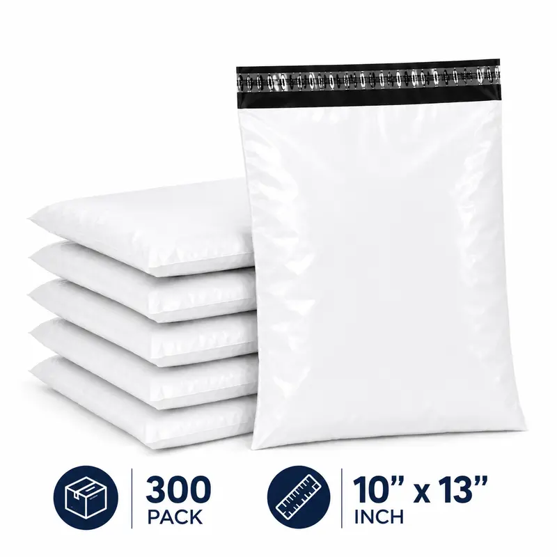 Poly Mailers 10x13 in, 300 Pack White Shipping Bags, Waterproof Self-Seal Mailing Envelopes 2 Mil for Small Business, Clothing & Packaging