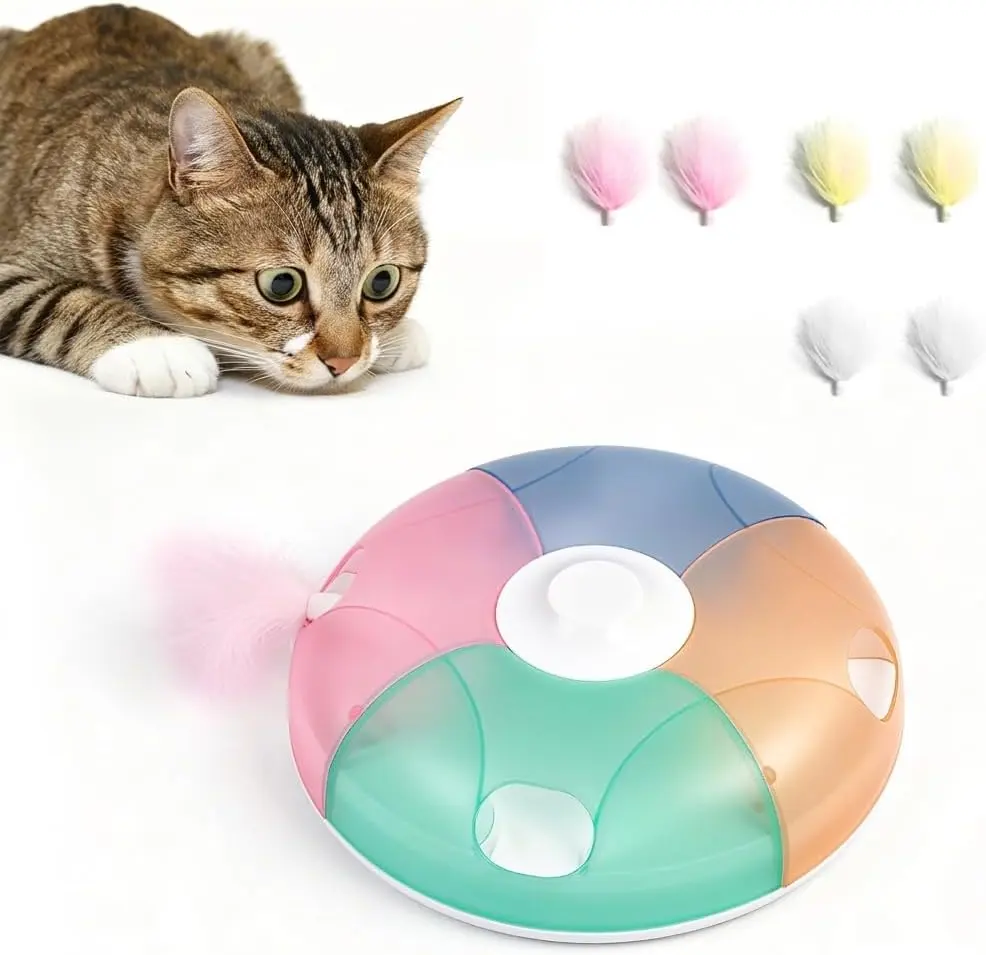 Interactive Cat Toy for Indoor Cats – Whack a Mole Cat Toys, Automatic Cat Toy with Moving Feathers, Smart Sensor, USB Rechargeable Kitten Toys