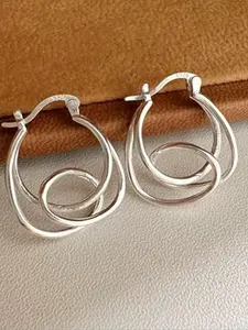 1Pair Silver Knot Hoop Earrings - Unique Twisted Line Design, Hypoallergenic Korean-Japanese Style, Fashion Jewelry Gifts For Daily Wear，Comfortable & Versatile For Daily Wear Or Parties, Elegant Gift For Women, Fashionable Jewelry