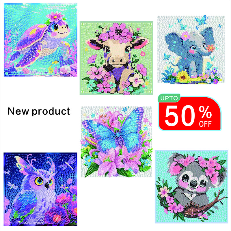 6x6-inch 6-Piece Cute Cartoon Animal 5D Special-Shaped Partial Diamond Painting Kit, Beginner-Friendly Crystal Sequin Handicraft, Stress-Free DIY Kits for Parent-Kid Craft Activities