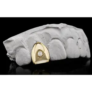 14K Gold Plated Single Centered Diamond Tooth Grillz Cap