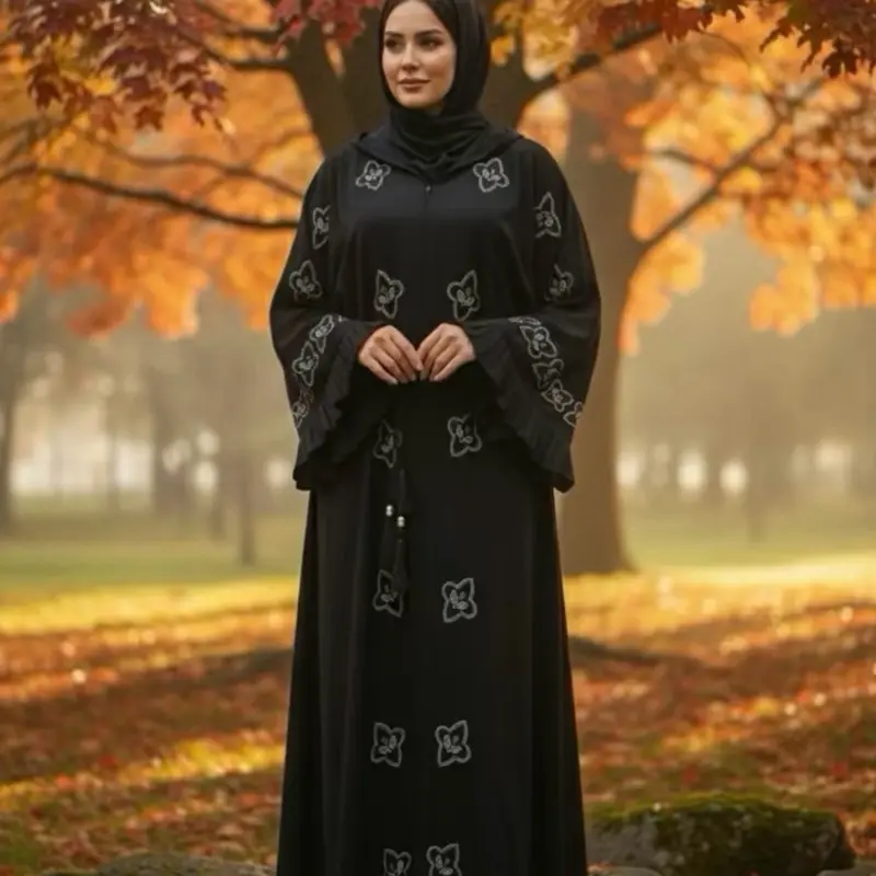 Dubai Elegant Women's Abaya, Featuring Fringe Detail and Exquisite Embroidery