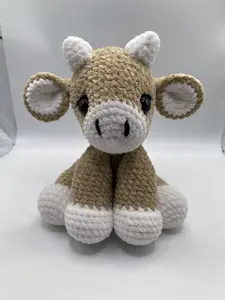 Hand Crocheted Tan and White Cow