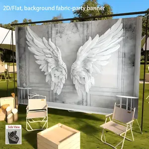 1pc 2D Flat Elegant White Angel Wings Party Banner - Flat Fabric Backdrop with Extended Wingspan, No Electricity Needed, Easy Hang Adhesive Strips for Wedding, Birthday, Home, Office, Cafe Decor - Angel Wing W