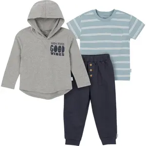 Gerber Toddler Boys' Long Sleeve Hooded Top, Shirt and Jogger Set