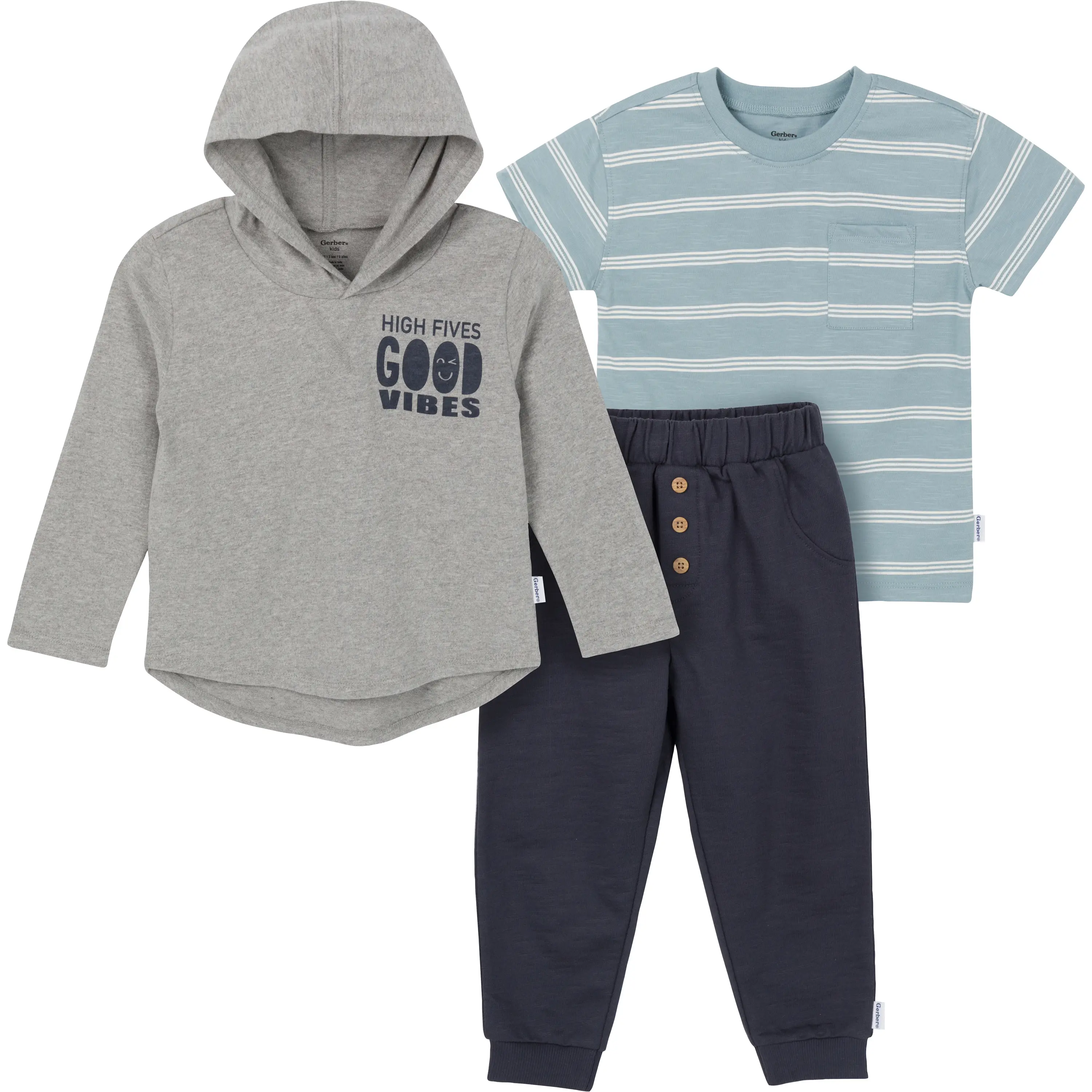Gerber Toddler Boys' Long Sleeve Hooded Top, Shirt and Jogger Set