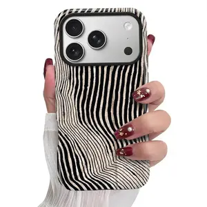 Artistic Black and White Striped Phone Case for iPhone 17 ProMax 17Air 16 Pro 15 14 13 12 Shockproof Protective Cover Gift for Girls