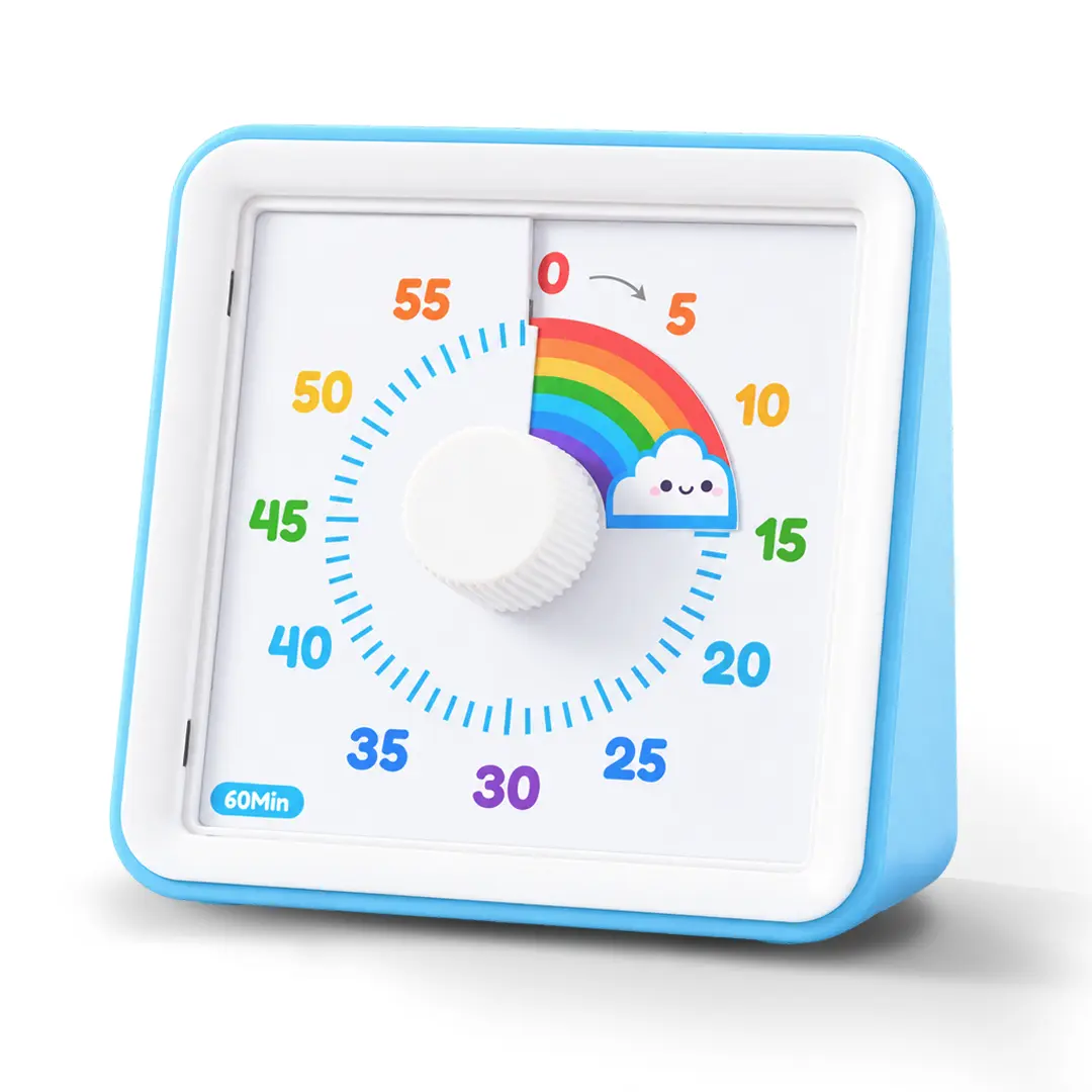 LIORQUE Compact 60-Minute Car Theme Visual Counting Timer for Kids - Silent Battery-Operated, Adjustable Volume, Mute Function, Easy-Turn Knob, Kitchen & Daily Household Timer (White & Green)