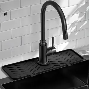 Silicone Faucet Mat for Kitchen Sink – Gen 2 Splash Guard with Upgraded Outlet & Slope – Water Catcher & Sink Sponge Holder for Kitchen and Bathroom