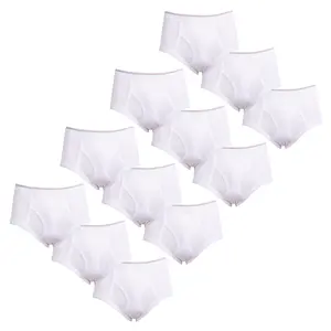 12 Pack Men's Briefs 100% Cotton Tag-Free Elastic Waist Moisture Wicking Tagless Assorted Multi-Color Woven Relaxed Fit Plain Underwear Menswear