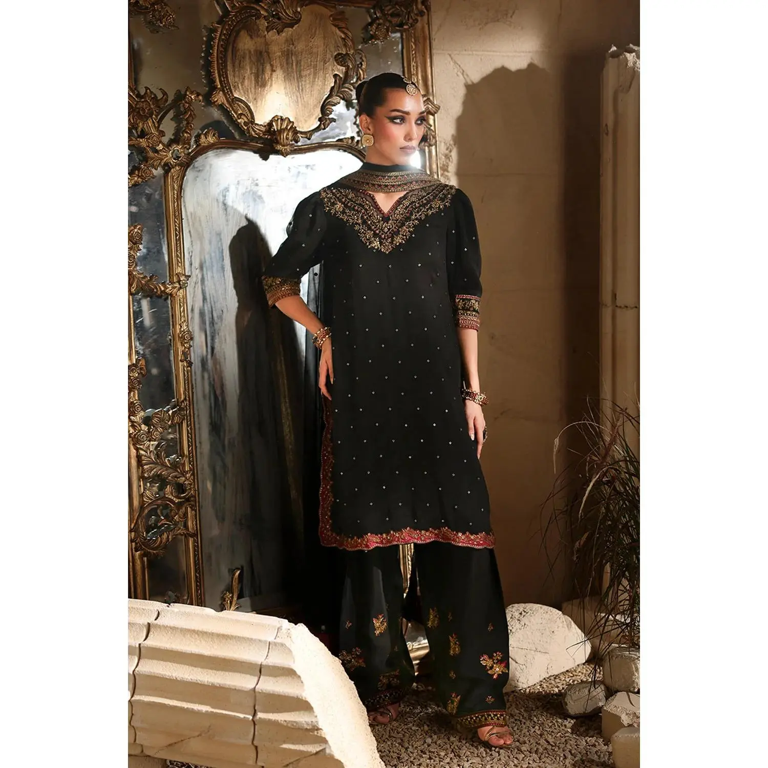 Azure - Mystere Three Piece Embroidered Chiffon