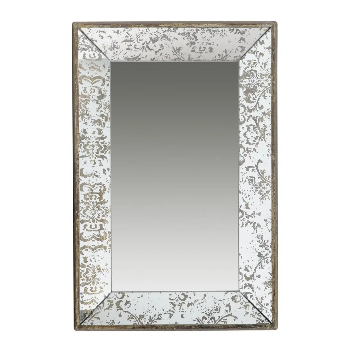 Vintage Style 360-Stand Rectangle Wall-Mounted Accent Mirror - 15.6x23.8in MDF Frame, 2in Depth, Floral Border Glass, Easy Hanging, Home Decor, Reflection