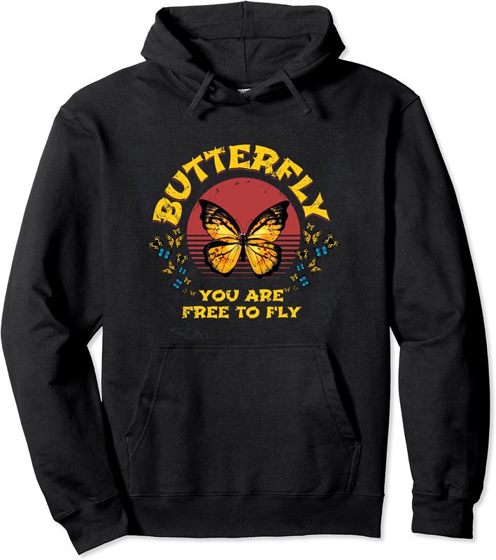 You Are Free To Fly Retro Beautiful Yellow Butterfly Flying Pullover Hoodie - Xipinghuo Shop 74B0CQR8GX1T