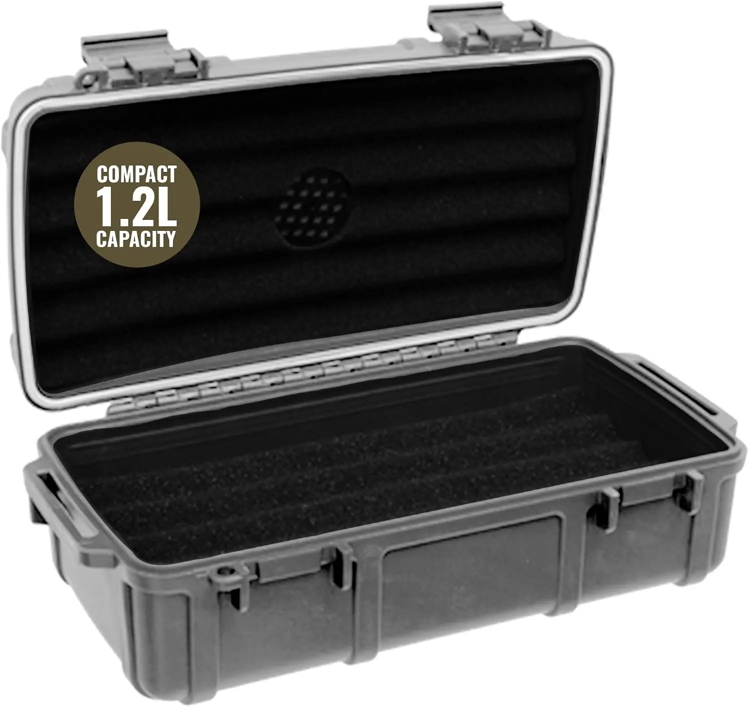Waterproof Storage Case 1.2 L Capacity Heavy-Duty Gear Box with Foam, Carabiner & Lanyard Crushproof Airtight Outdoor Container for Camping, Hiking, Fishing