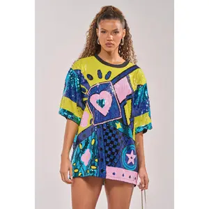 QUEEN OF HEARTS SEQUIN TSHIRT DRESS