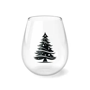 Dark Christmas Tree Stemless Wine Glass, 11.75oz