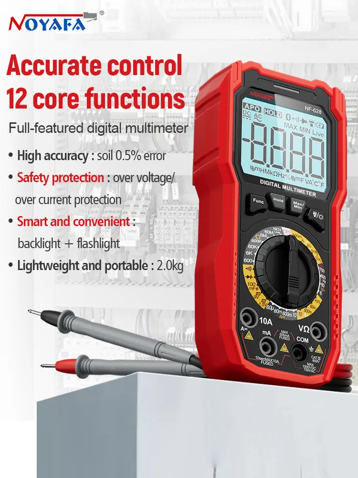 NOYAFA NF-628 6000-Count Digital Multimeter with NCV, 1000V DC/750V AC, 10A