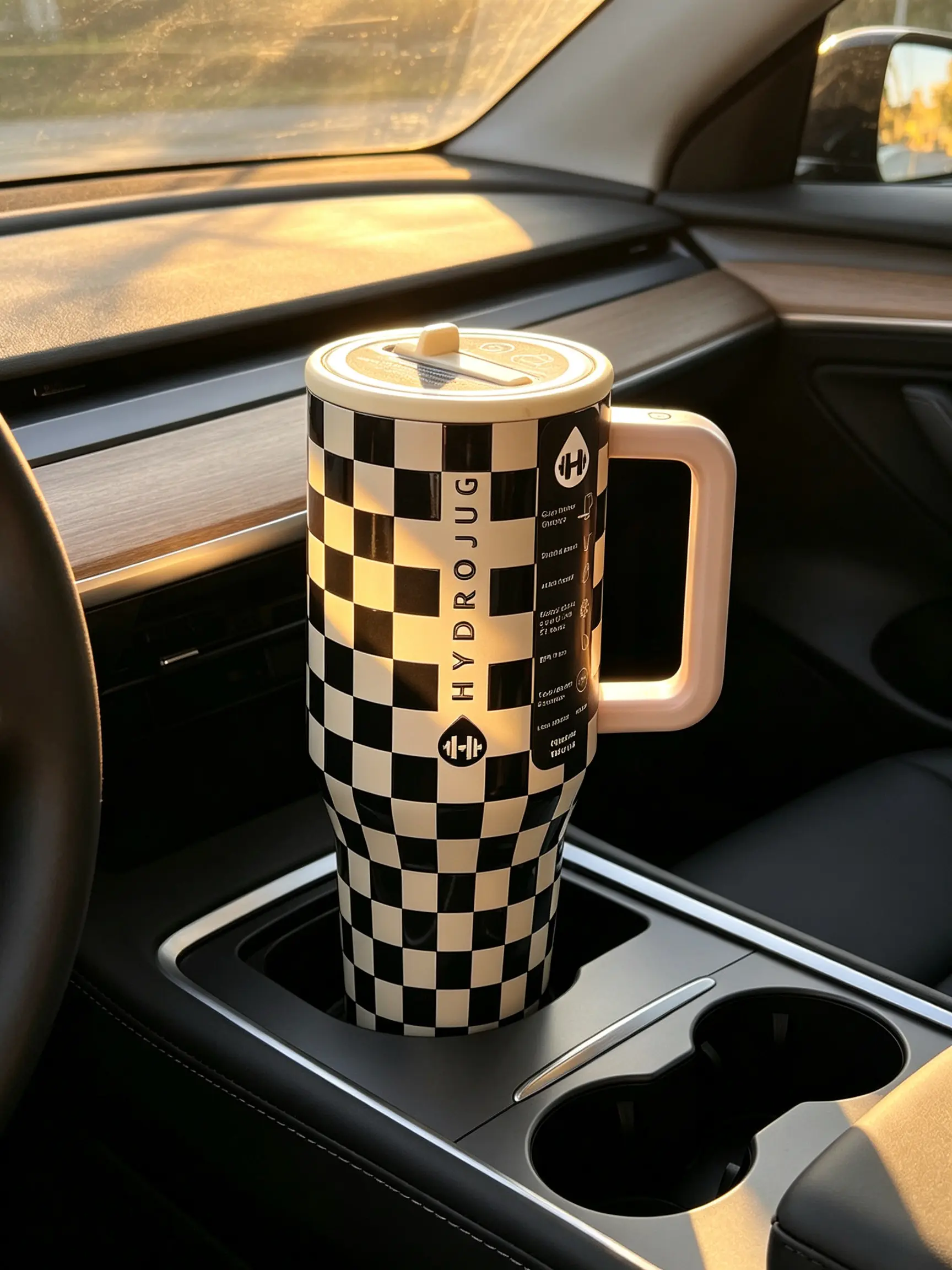 HydroJug 40oz Stainless Steel Vacuum Flask - Wide Mouth, Leak-Proof, Reusable with Straw & Rubber Base, Stylish Portable Drinkware for Sports & Outdoor Activities,Keep drink,Black and white checkerboard