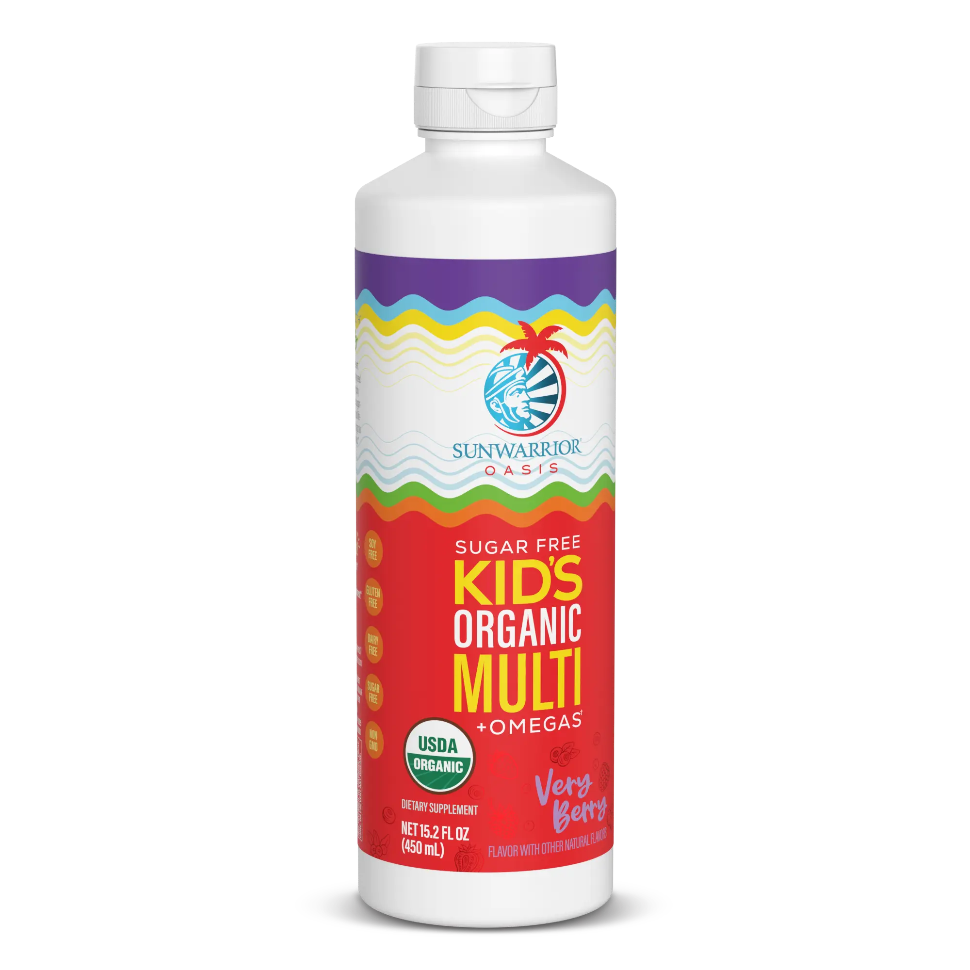 Organic Liquid Kids Multivitamin + Omega-3s, Liposomal Absorption, Immune, Brain & Eye Support, USDA Organic, Sugar-Free, Non-GMO Kids Daily Health Formula Plus + Very Berry Flavor, 450ml, 30 Servings