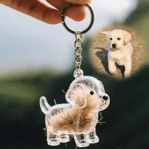 Personalized Dog Fur Keychain Transparent Pet Hair Holder Necklace Unique Gift for Dog Mom Dad ASMR Collection Durable Acrylic Silicone Seal Water Resistant