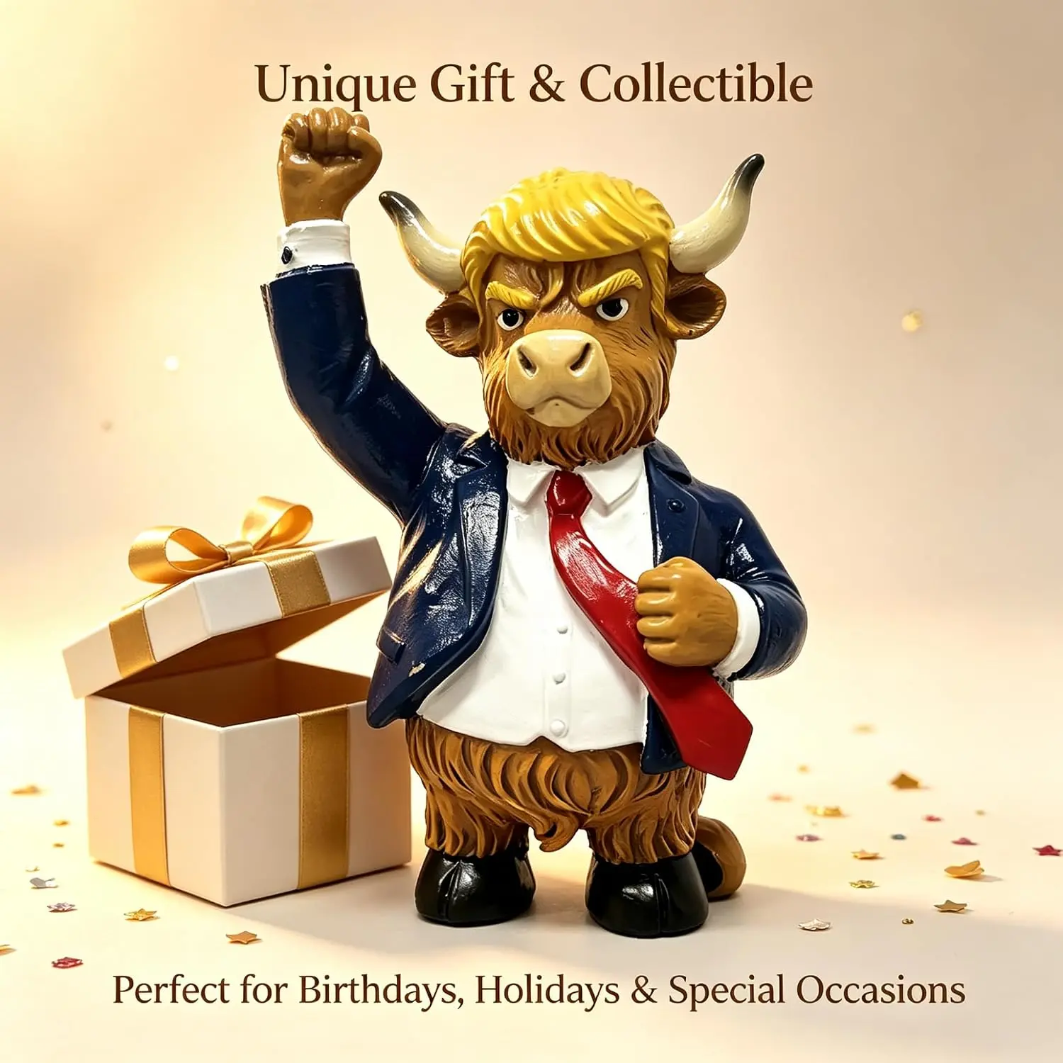 Funny Suit Highland Cow Figurine Businessman Buffalo Statue Unique Desktop Ornament Decor Gift for Office Desk Home Shelf