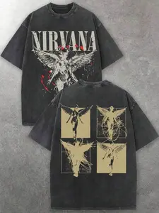 Vintage Washed Loose Fit T-Shirt, Angel Print Short Sleeve, Y2K Gothic Rock Street Style, Retro Punk Casual Top, Unisex Fashion