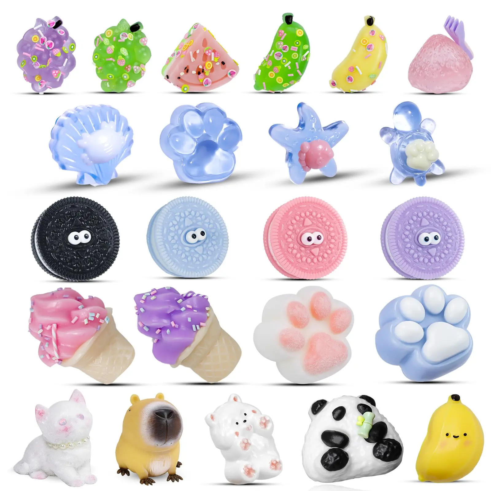 8/12 pcs Squishy Toys Combo, Squishies Set, Stress Relief Fidget Set, popular styles, Includes stickers, Greeting Card, Key chain, Unisex Relaxing Toys, Perfect Gift, Easter gifts, back-to-school gifts, Stress Relief Gadgets, Squishy Fidgets