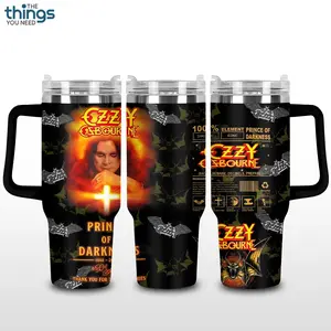 Ozzy Osbourne Inspired Tumbler 40oz & 20oz, Insulated Stainless Steel Travel Mug with Handle & Lid, Double Wall Vacuum Cup, Rock Music Aesthetic Gift for Fans, Water Bottle, Daily Use