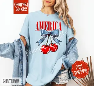 America Cherry Comfort Colors Tshirt, Fruit Summer Shirt, Cute Women's Tee, Gift For Her