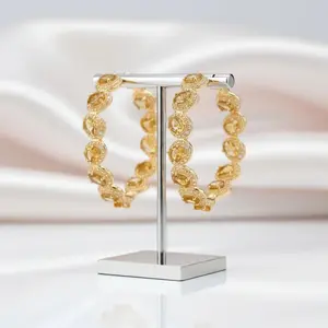 Oval-cut Citrine Gemstone Vintage Hoop Earrings