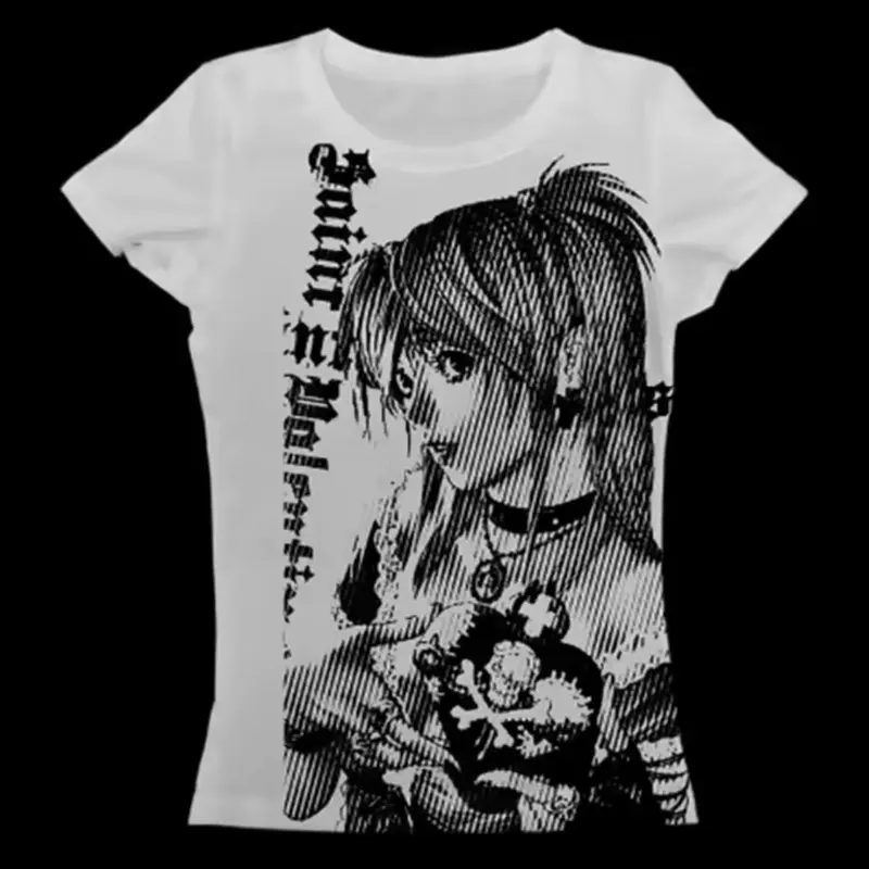 Y2k anime Streetwear O-neck 90s Women Harajuku Clothes Simple Vintage Crop Tee Aesthetic T-shirt