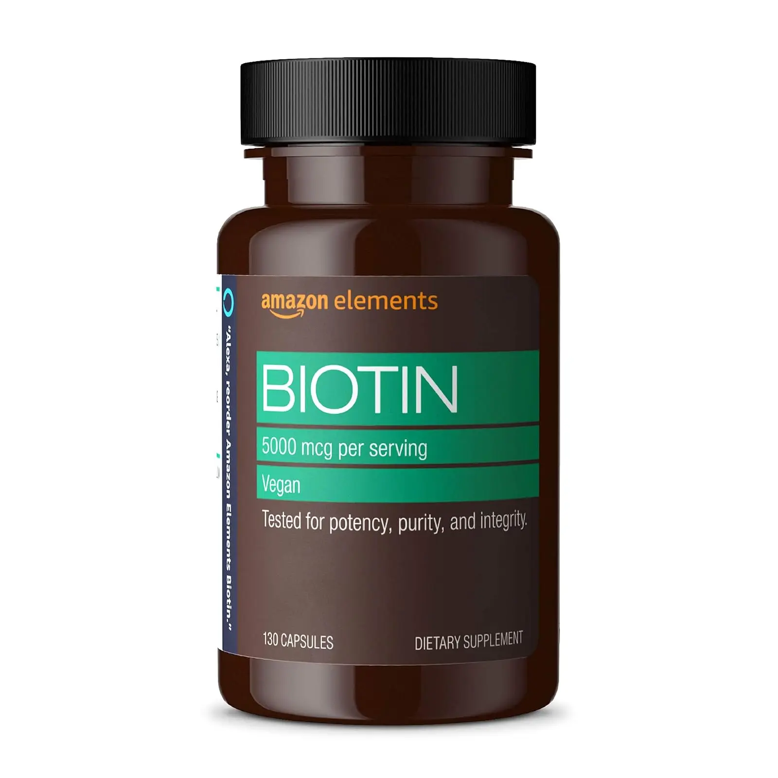 Vegan Biotin 5000 mcg for Hair, Skin, and Nails, 130 Capsules, 4 Month Supply (Packaging may vary)